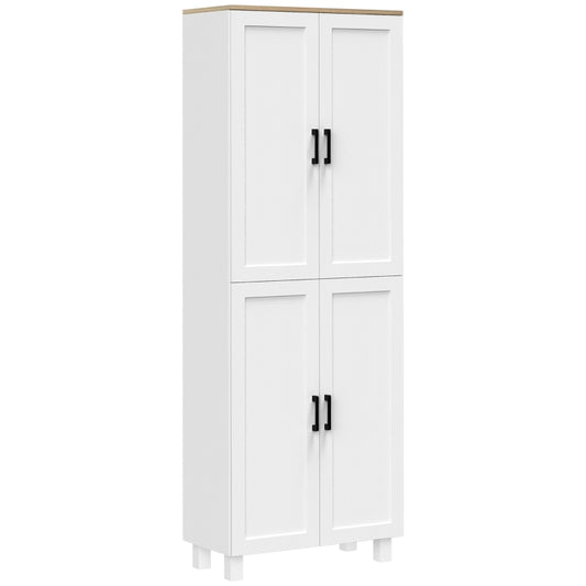 HOMCOM Armário de Cozinha com 4 Portas e Prateleiras Ajustáveis Anti-Tombo 60x30x170,5 cm Branco