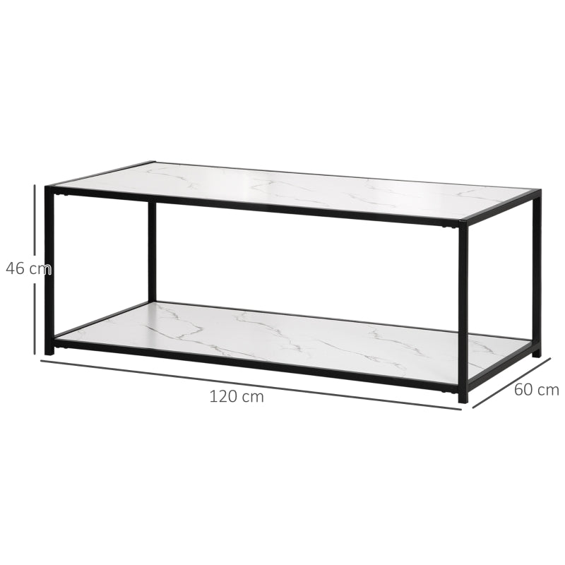 HOMCOM Mesa de Centro com Bancada de Imitação a Mármore e Estrutura de Aço 120x60x46cm Branco e Preto