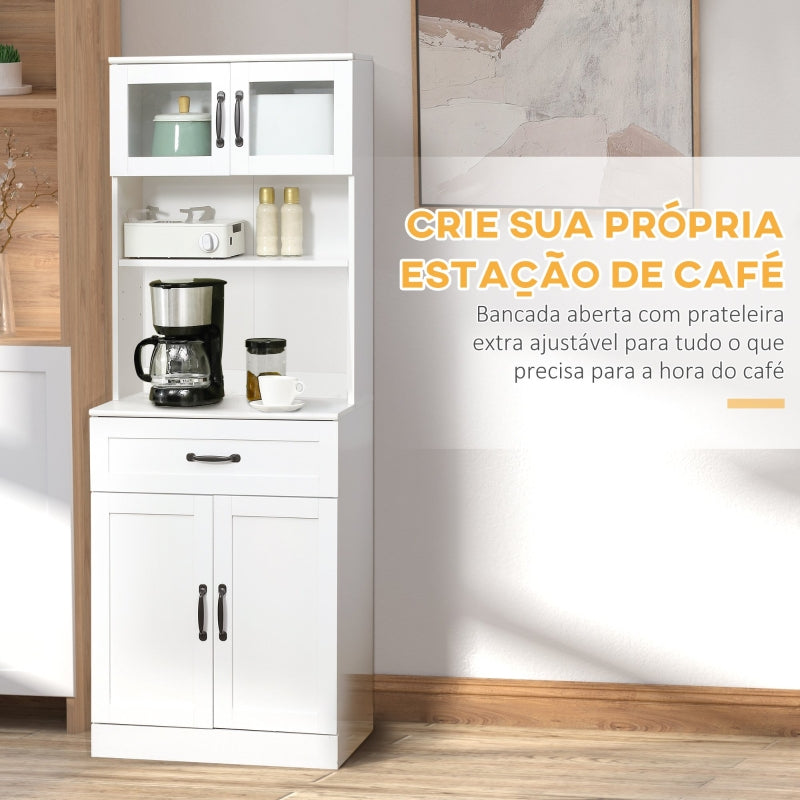 HOMCOM Armário de Cozinha com 4 Portas Gaveta e Prateleiras Ajustáveis para Sala de Jantar Estilo Moderno 60x38x161 cm Branco