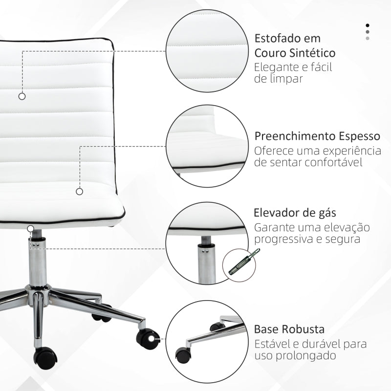 Vinsetto Cadeira de Escritório Operativa Giratória com Altura Ajustável Encosto Estofado em Couro Sintético 47x57x76,5-86,5cm Branco