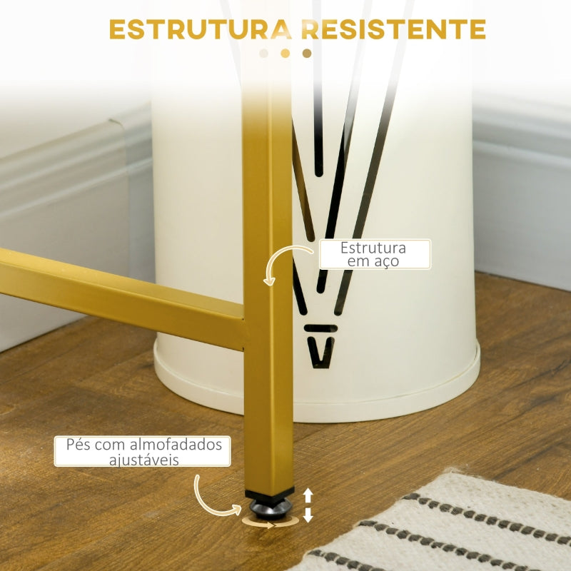 HOMCOM Mesa Consola com Prateleira Cesta de Armazenamento e Estrutura de Aço Móvel de Entrada 100x30x80 cm Dourado e Branco