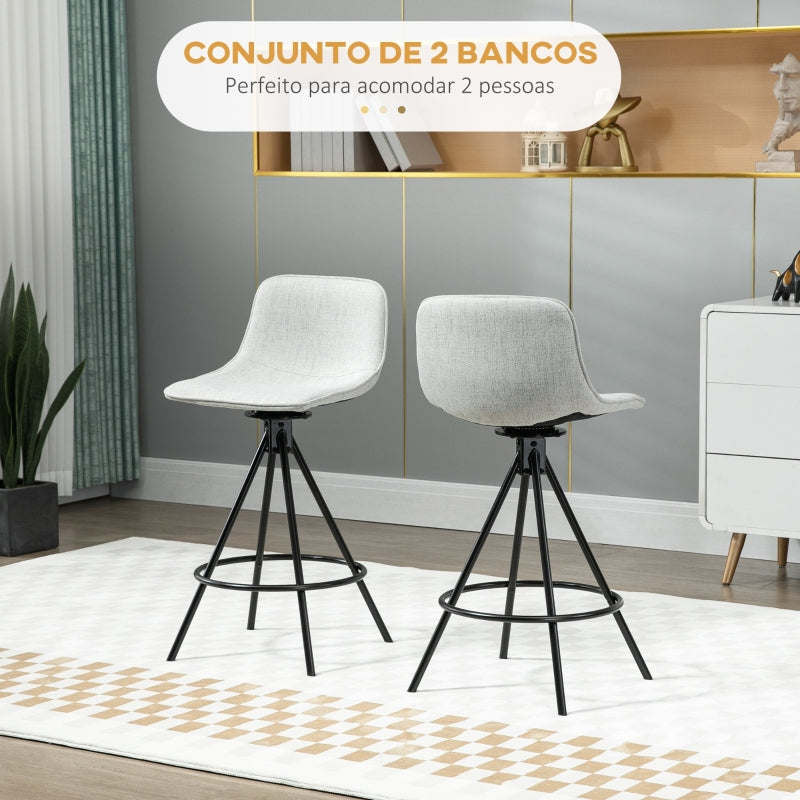 HOMCOM Conjunto de 2 Bancos Altos com Assento Giratório Estofados com Tato de Linho e Encosto e Pés de Aço 41,5x47,5x90 cm Cinza Claro