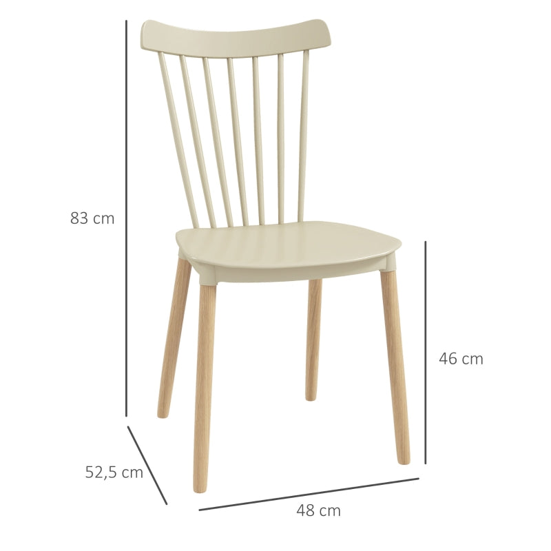 HOMCOM Conjunto de 4 Cadeiras Estilo Nórdico com Encosto Alto e Pés de Madeira de Faia 43x52,5x83cm Bege e Madeira