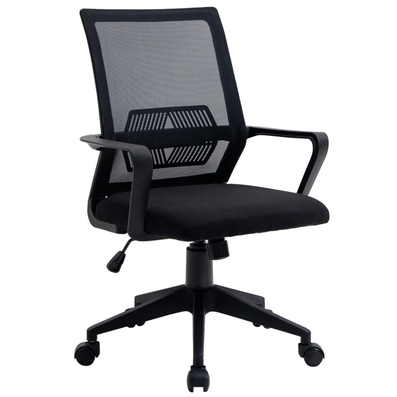 Vinsetto Cadeira de escritório ergonômica giratória ajustável em altura com apoio de braços e apoio lombar Tecido respirável 61x58.5x89-99 cm Preto