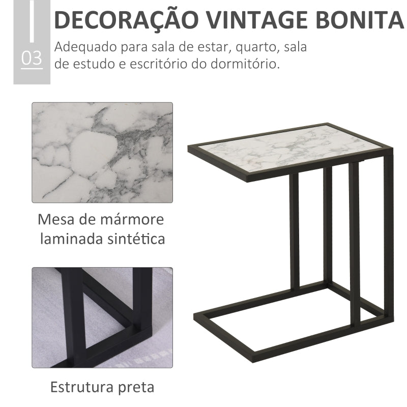 HOMCOM Mesa Auxiliar Lateral para sofá Imitação de mármore economizar espaço 45x30x51,5cm