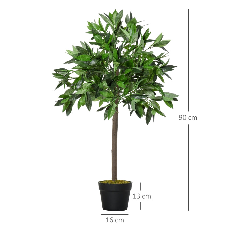 Outsunny 2 plantas artificiais de 90 cm de altura árvore de Laurel com vaso para sala de estar exterior Verde