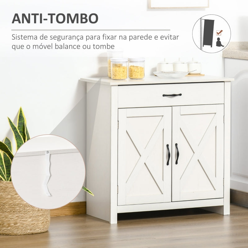 HOMCOM Aparador de Cozinha com 1 Gaveta e Prateleira Interior Ajustável Móvel Auxiliar Decorativo 80x39,7x80 cm Branco