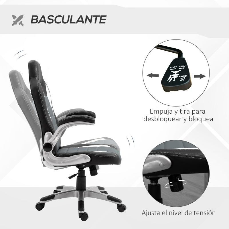 HOMCOM Cadeira de Escritório ergonómica Altura ajustável Com 5 rodas 65x69x(112-122) cm Preto e cinza