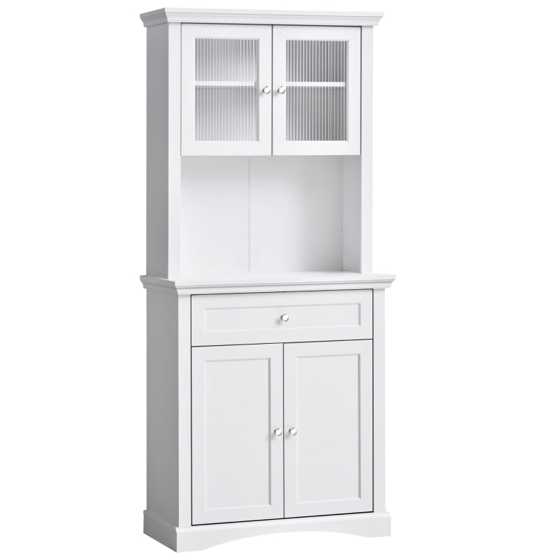 HOMCOM Armário de Cozinha Moderno com 1 Gaveta 4 Portas e Prateleiras Ajustáveis Armário Alto de Cozinha 79x40x180 cm Branco