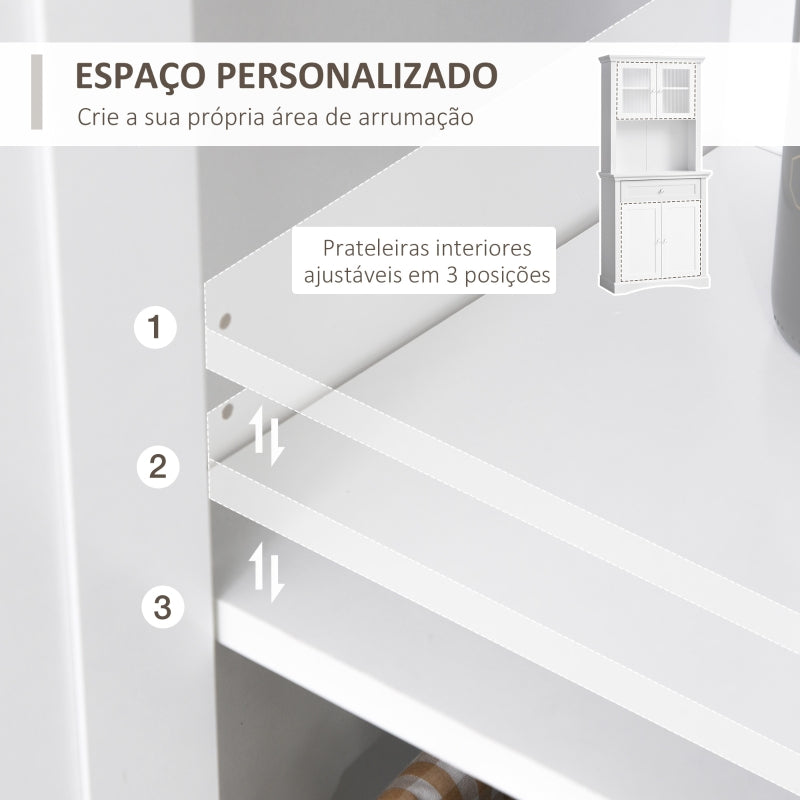 HOMCOM Armário de Cozinha Moderno com 1 Gaveta 4 Portas e Prateleiras Ajustáveis Armário Alto de Cozinha 79x40x180 cm Branco