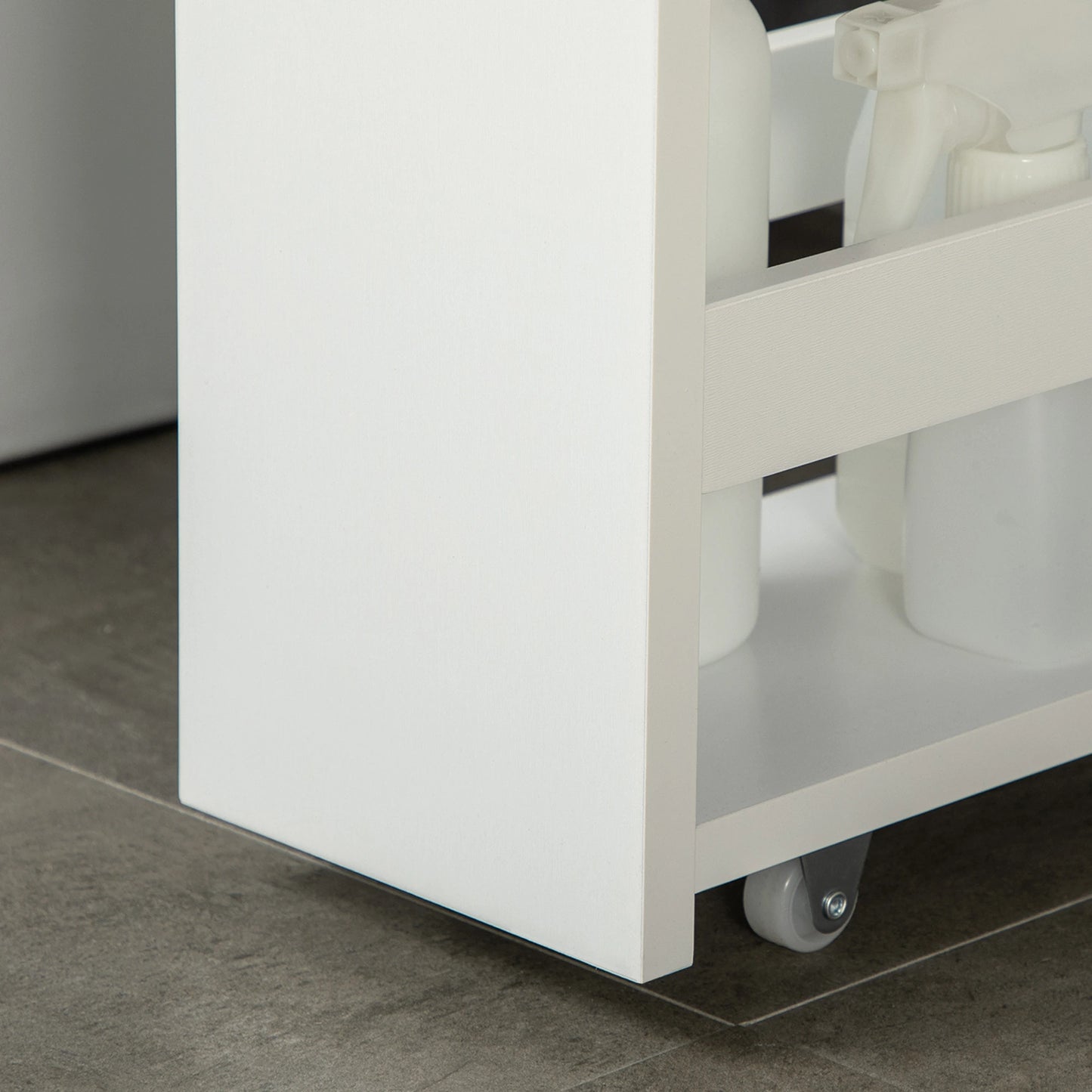kleankin Estante de Armazenamento Casa de Banho de 3 Níveis Estante Estreita com Alça Lateral Estante com Rodas 48x15x80cm Branco