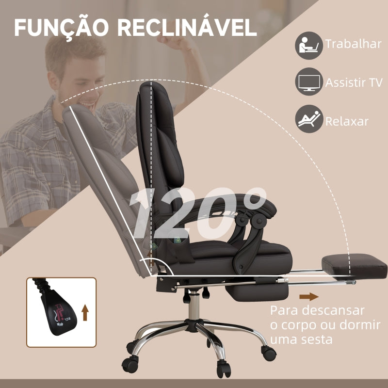 Vinsetto Cadeira de Escritório com 6 Pontos de Massagem Reclinável de PU com Controlo Remoto e Altura Ajustável 63x57x118-126 cm