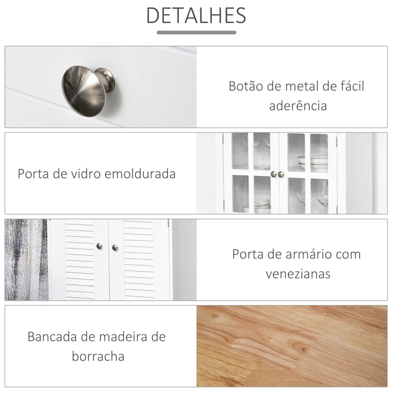 HOMCOM Armário de cozinha Armário aparador com 2 portas 2 gavetas e prateleira aberta para microondas 68x39,5x170 cm branco