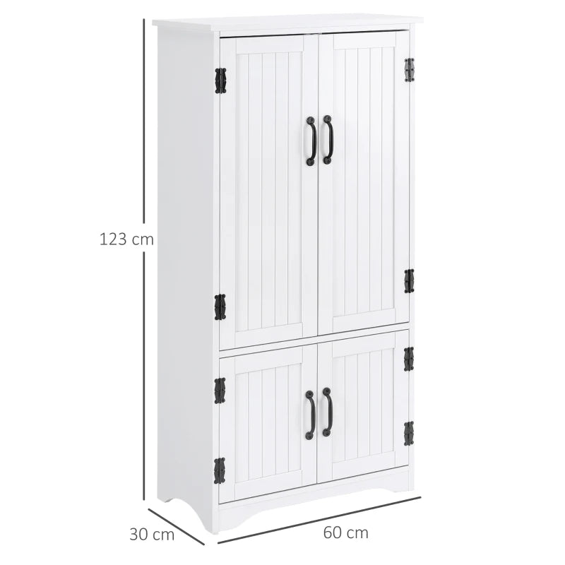 HOMCOM Armário de Cozinha Alto Móvel Auxiliar com 4 Portas e Prateleiras Ajustáveis 60x30x123 cm Branco