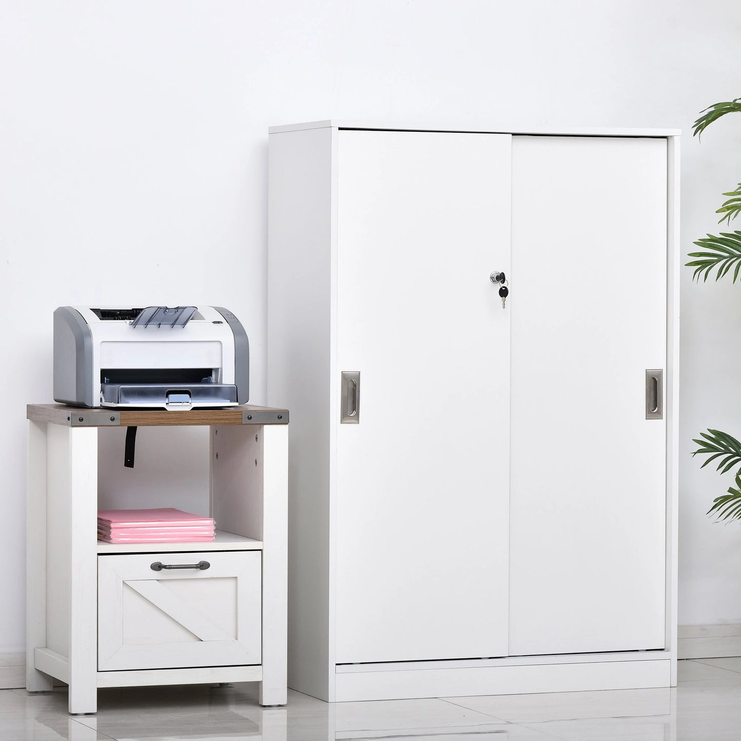 HOMCOM Armário de escritório com 2 portas deslizantes e 3 prateleiras 80x40x120 cm Branco