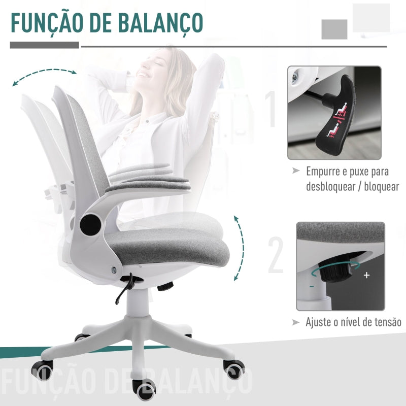 Vinsetto Cadeira de Escritório Giratória Função de Inclinação Altura Ajustável Ergonômica com Apoio de Braço Elevavel Carga 120 kg 62,5x60x94-104cm Cinza