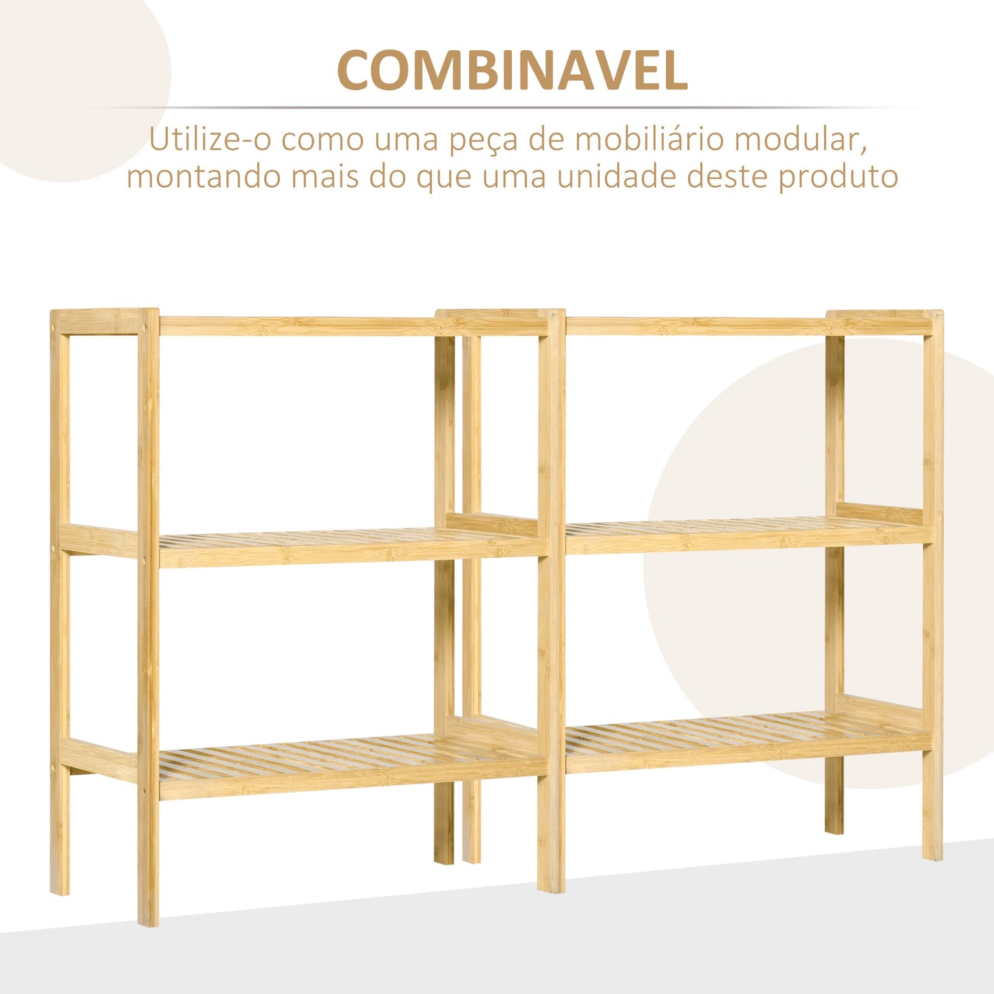 HOMCOM Estante de Bambu de 3 Níveis Móvel Organizador Multifuncional para Casa de Banho Cozinha Sala de Estar 62x33x80cm Natural