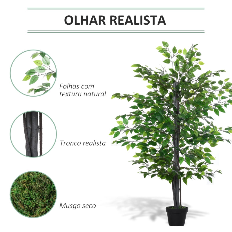 Outsunny Ficus artificiais com 145 cm de altura 756 folhas com vaso para decoração interior e exterior verde