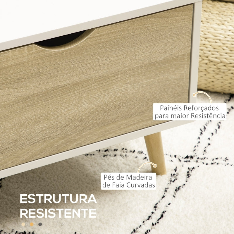 HOMCOM Mesa de Centro Retangular com 2 Gavetas e Compartimentos Abertos Estilo Nórdico 106x58x39,5cm Branco e Madeira