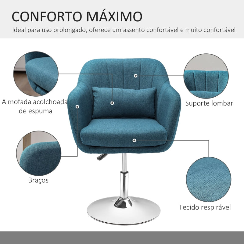 HOMCOM Cadeira de Escritório Operativa Giratória 360°com Altura Ajustável Apoio para os Braços e Almofada 60x60x79-91cm Azul