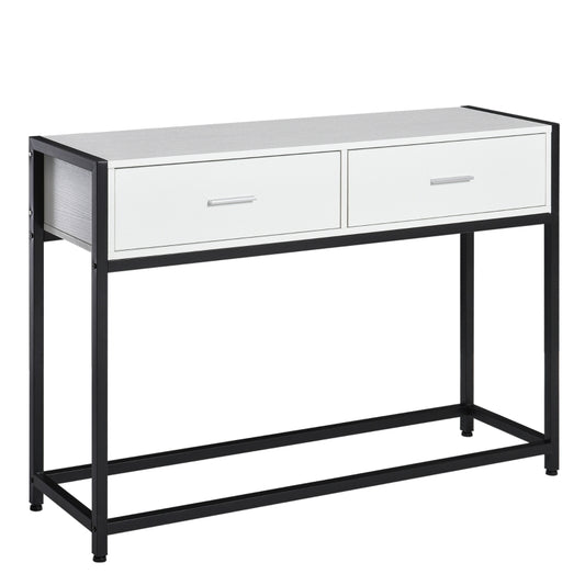 HOMCOM Consola Mesa de Entrada 120x34x81cm com 2 Gavetas e Pés Ajustáveis Móvel de Entrada de Estilo Moderno para Corredor Entrada Branco e Preto