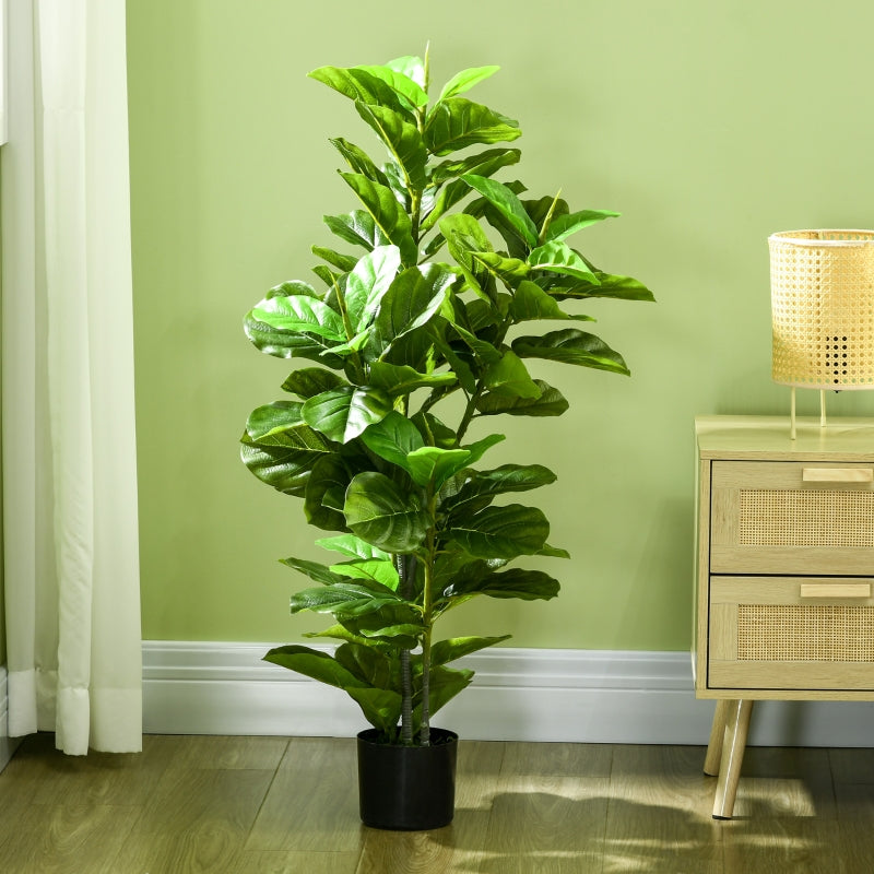 HOMCOM Planta Artificial Ficus 110 cm Planta Artificial com 90 Folhas Musgo e Vaso Planta Artificial Decorativa para Interior e Exterior Verde