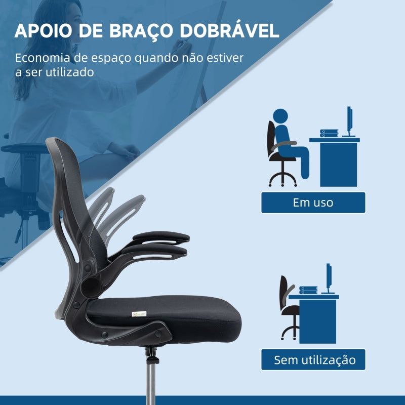 Vinsetto Cadeira de Escritório com Suporte Lombar Apoio para os Braços Dobrável e Altura Ajustável 59x65x110-130cm Preto