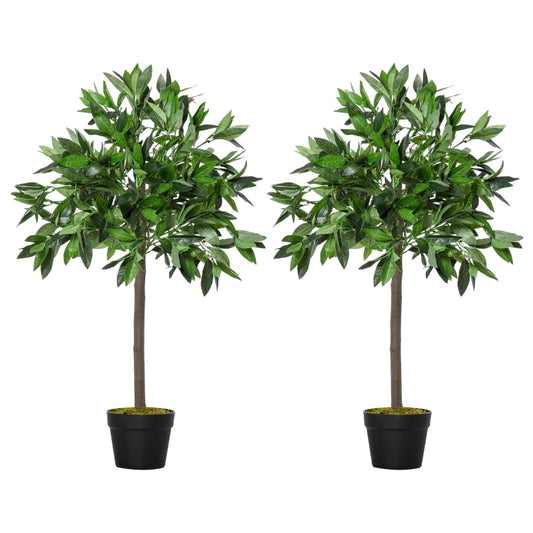 Outsunny 2 plantas artificiais de 90 cm de altura árvore de Laurel com vaso para sala de estar exterior Verde