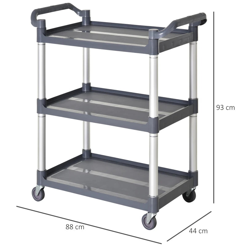 HOMCOM Carrinho Auxiliar com Rodas e 3 Prateleiras Carrinho de Cozinha com Armazenamento Carga 105 kg 88x44x93 cm Cinza