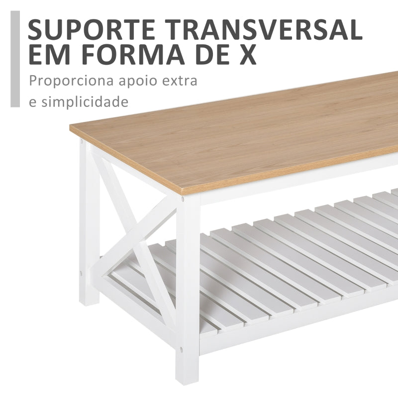 HOMCOM Mesa de Centro para Sala de Estar Mesa de Café com Prateleira de Armazenamento Inferior 116x60x48cm Madeira Natural e Branco