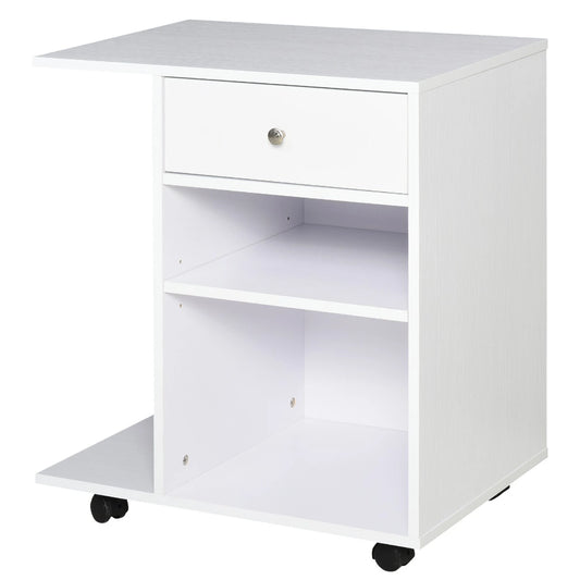 Vinsetto Armário para Impressora de Escritório Multifuncional com Rodas 2 Compartimentos Gaveta Suporte para CPU Prateleira Ajustável para Escritório 60x40x68,5cm Branco Listrado de Madeira