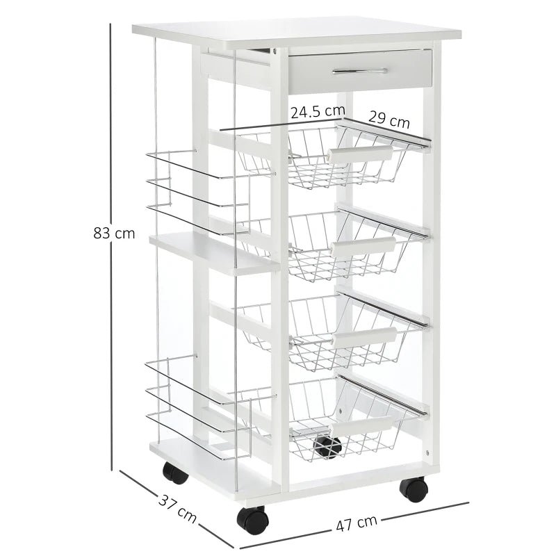 HOMCOM Carrinho de cozinha de 5 níveis com gaveta Cestas Rodas 47x37x83 Branco