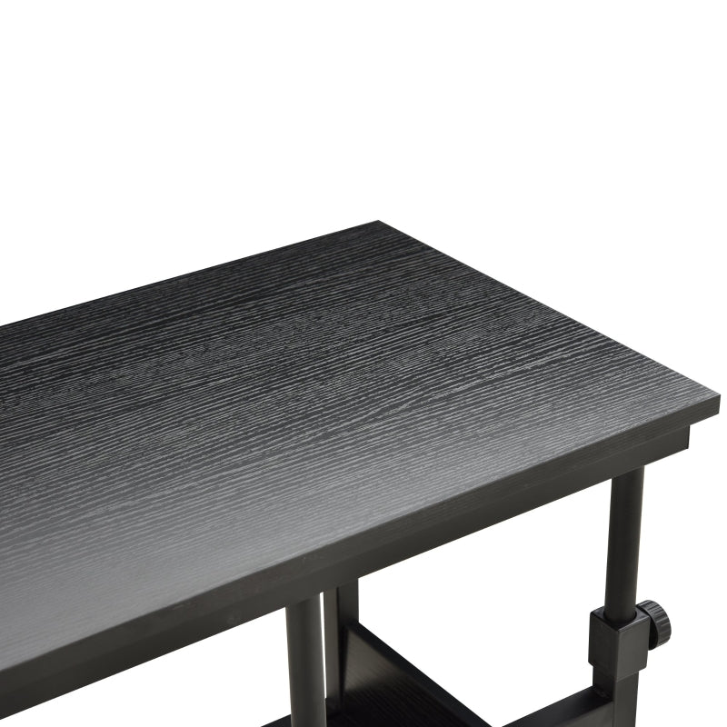 HOMCOM Mesa Lateral para Sofá Mesa lateral em Forma de C com 4 rodas Giratórias Freios Altura Ajustável 3 níveis Estrutura Metálica 80x40x72-82cm Preto