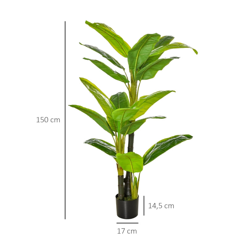 HOMCOM Bananeira Artificial 150 cm Planta Artificial com Vaso e 18 Folhas