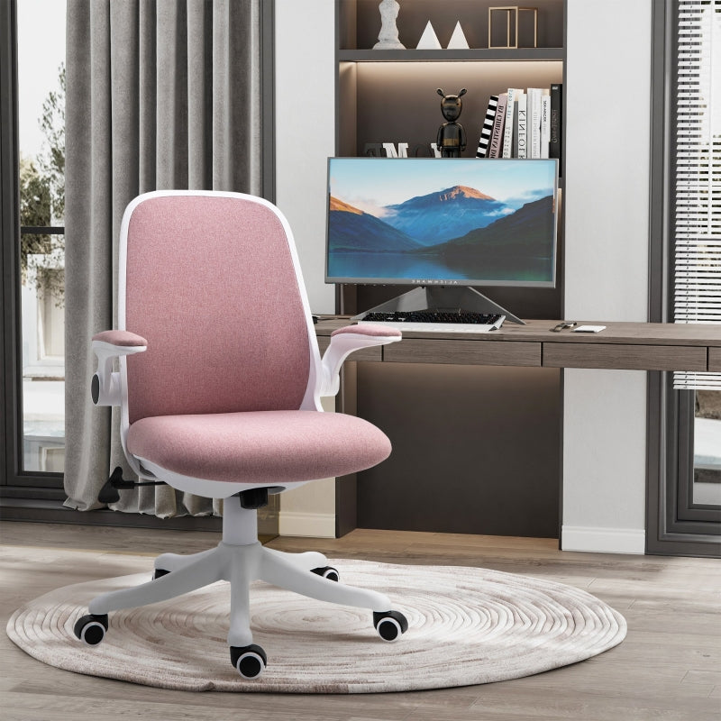 Vinsetto Cadeira de Escritório Giratória Função de Inclinação Altura Ajustável Ergonômica com Apoio de Braço Elevavel Carga 120 kg62,5x60x94-104 cm Rosa