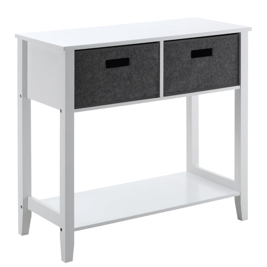 HOMCOM Mesa Consola com 2 Gavetas de Tecido 1 Prateleira de Armazenamento Móvel de Entrada para Corredor Sala de Estar 80x35x76cm Branco e Cinza