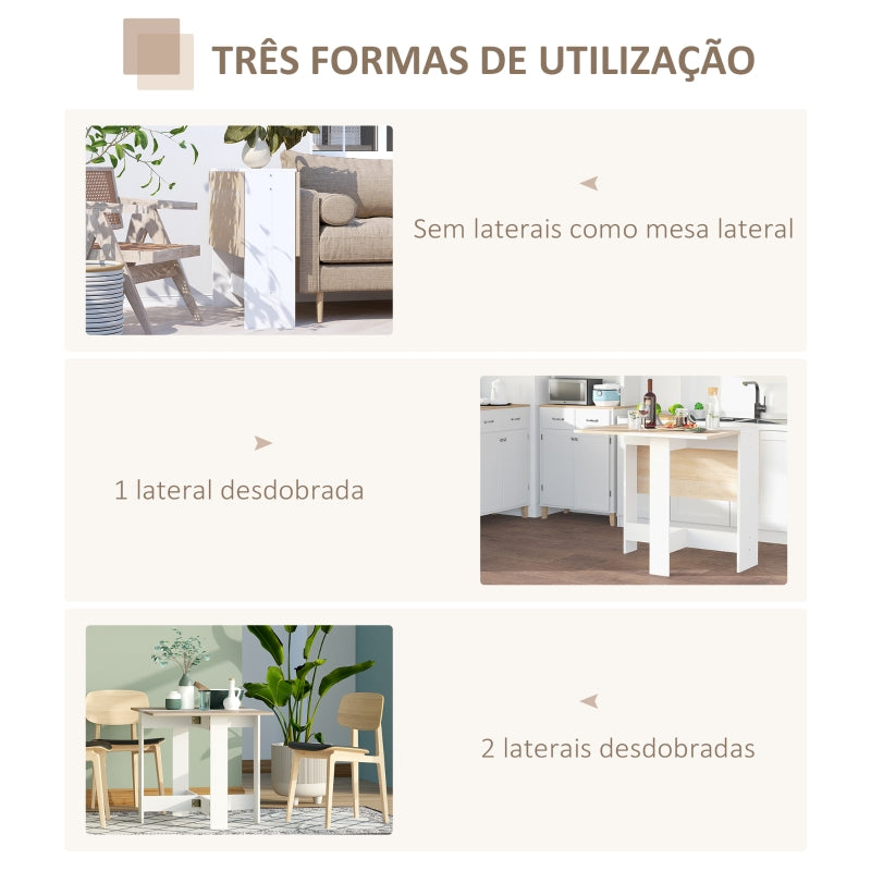 HOMCOM Mesa Dobrável Cozinha Sala de estar Mesa de apoio com 2 Abas Rebatíveis Economiza Espaço 103x76x73,5 cm Madeira