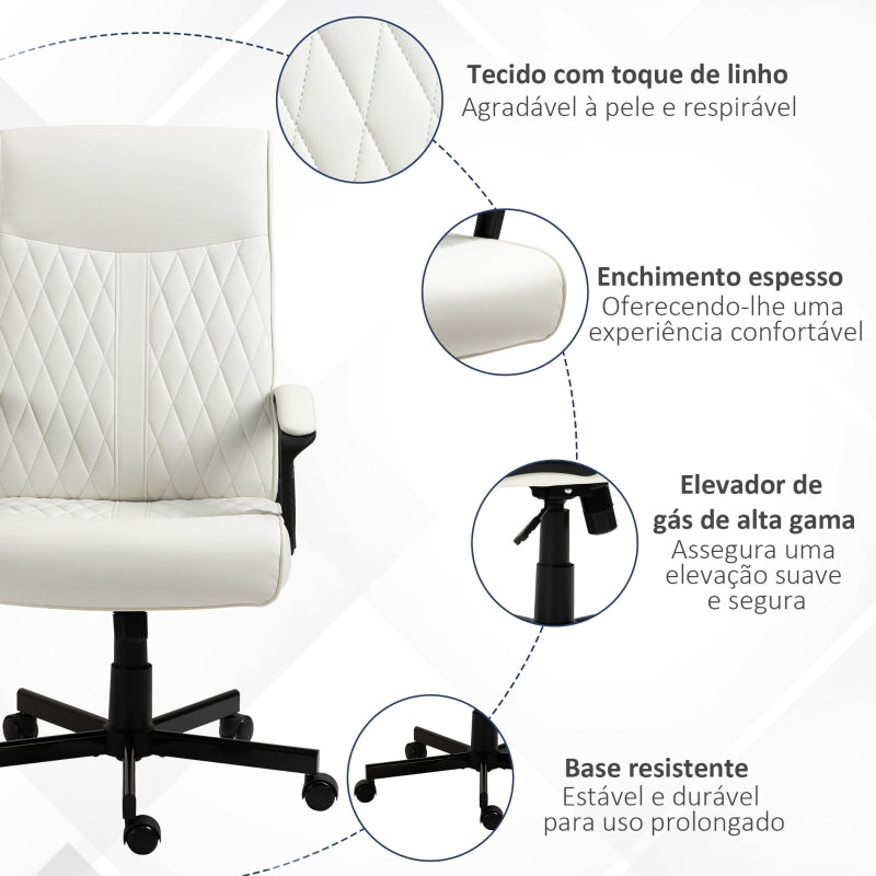 Vinsetto Cadeira de Escritório Giratória 360° com Encosto Alto Altura Ajustável e Função de Inclinação 65x65x102-112,5cm Creme