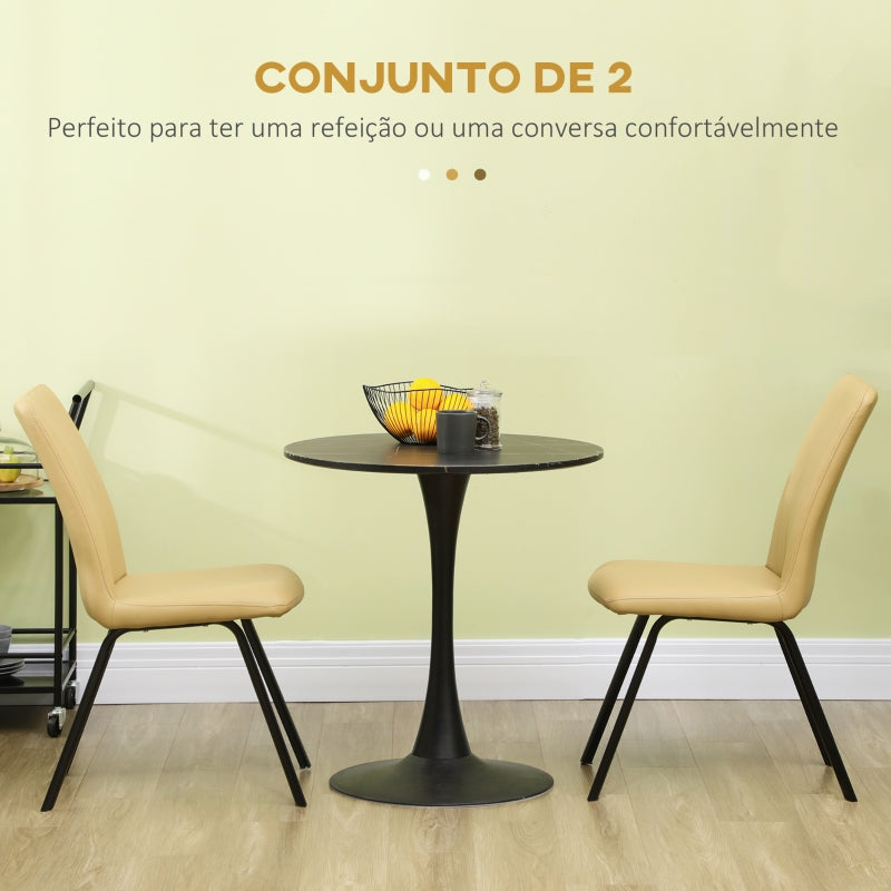 HOMCOM Conjunto de 2 Cadeiras Modernas Estofadas de Couro PU 42x62x87 cm Cáqui