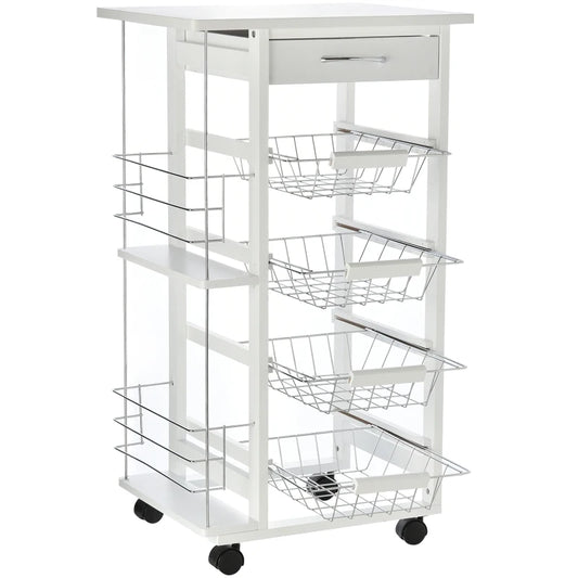 HOMCOM Carrinho de cozinha de 5 níveis com gaveta Cestas Rodas 47x37x83 Branco