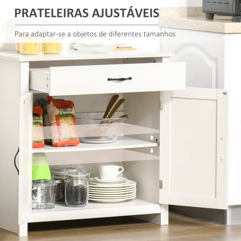 HOMCOM Aparador de Cozinha com 1 Gaveta e Prateleira Interior Ajustável Móvel Auxiliar Decorativo 80x39,7x80 cm Branco