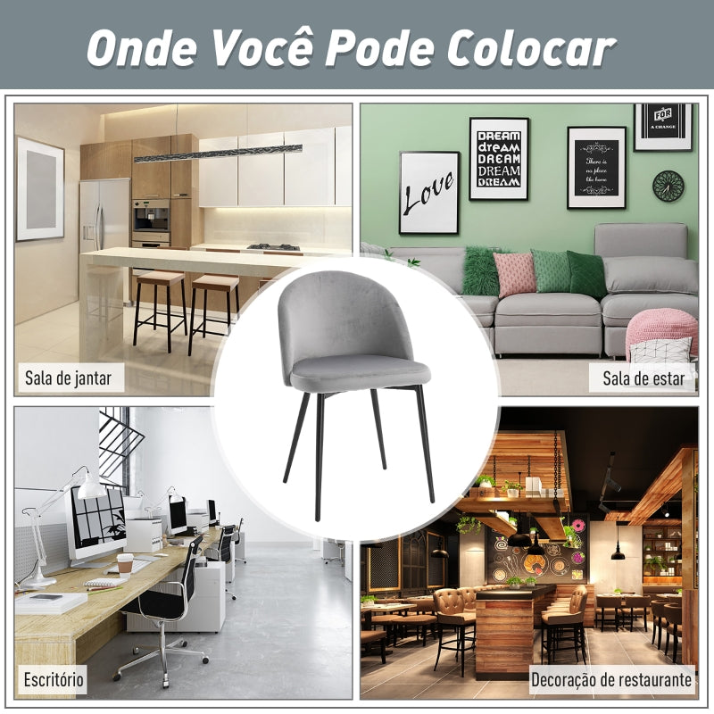 HOMCOM Conjunto de 2 Cadeiras de Sala de Jantar com Asento e Encosto Acolchoados Estofadas em Veludo 49x50x77 cm Cinza