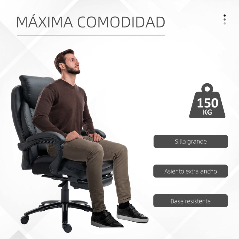 Vinsetto Cadeira de Escritório Ergonómica Cadeira de Escritório com Altura Ajustável com Encosto Inclinável em até 130° Função Basculante e Apoio para os Pés Retrátil Aço 73x66x112-118cm Preto