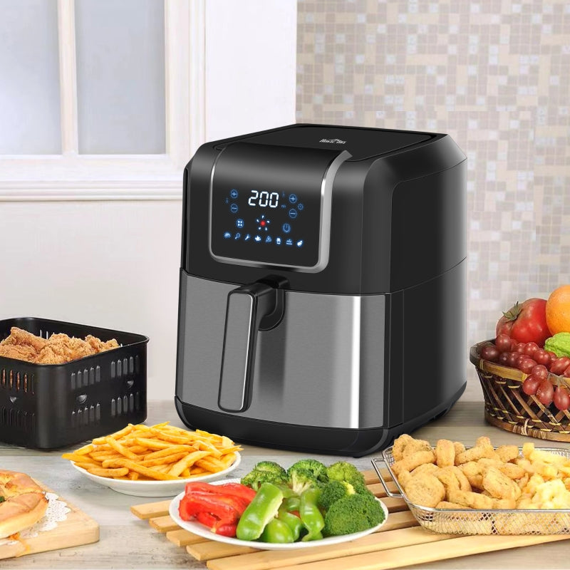 HOMCOM Fritadeira sem Óleo 6,5L 1700W Fritadeira de Ar Quente com 8 Programas Tela LED Tátil