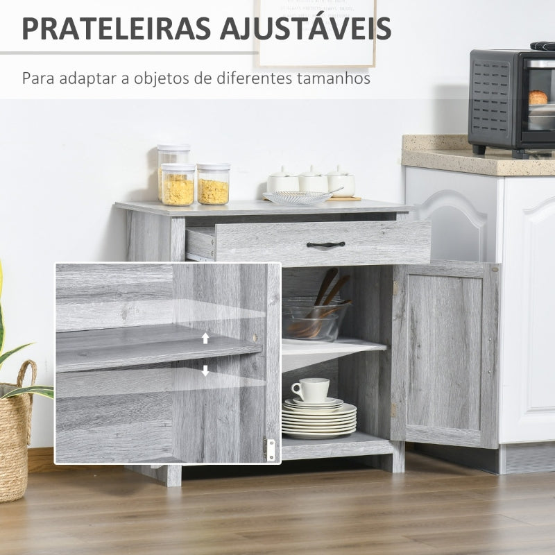 HOMCOM Aparador de Cozinha com 1 Gaveta e Prateleira Interior Ajustável Móvel Auxiliar Decorativo para Sala de Jantar Sala de Estar 80x39,7x80cm Cinza