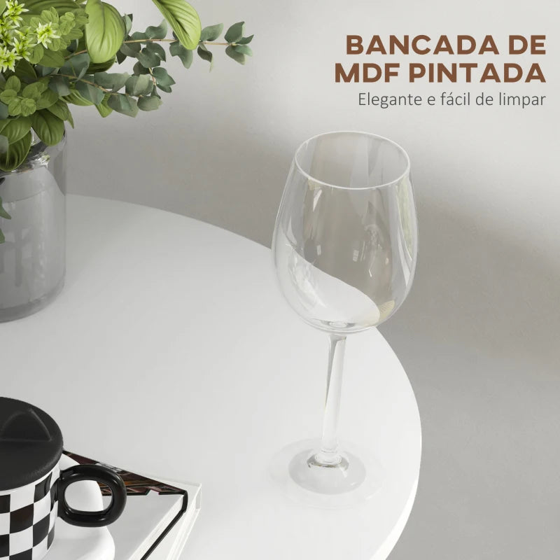 HOMCOM Mesa de Bar Redonda Mesa Alta de Cozinha Moderna com Estrutura de Aço para 2 Pessoas Ø60x102 cm branco