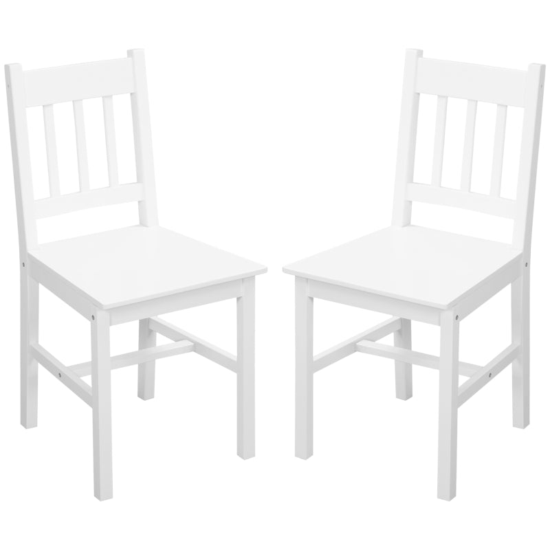 HOMCOM Conjunto de 2 Cadeiras de Sala de Jantar com Encosto de Ripas Estrutura de Madeira de Pinho 41x46,5x85,5 cm Branco