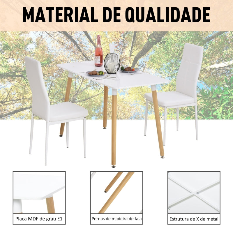 HOMCOM Mesa de jantar estilo nórdico com pernas de madeira 120x60x75 cm branco