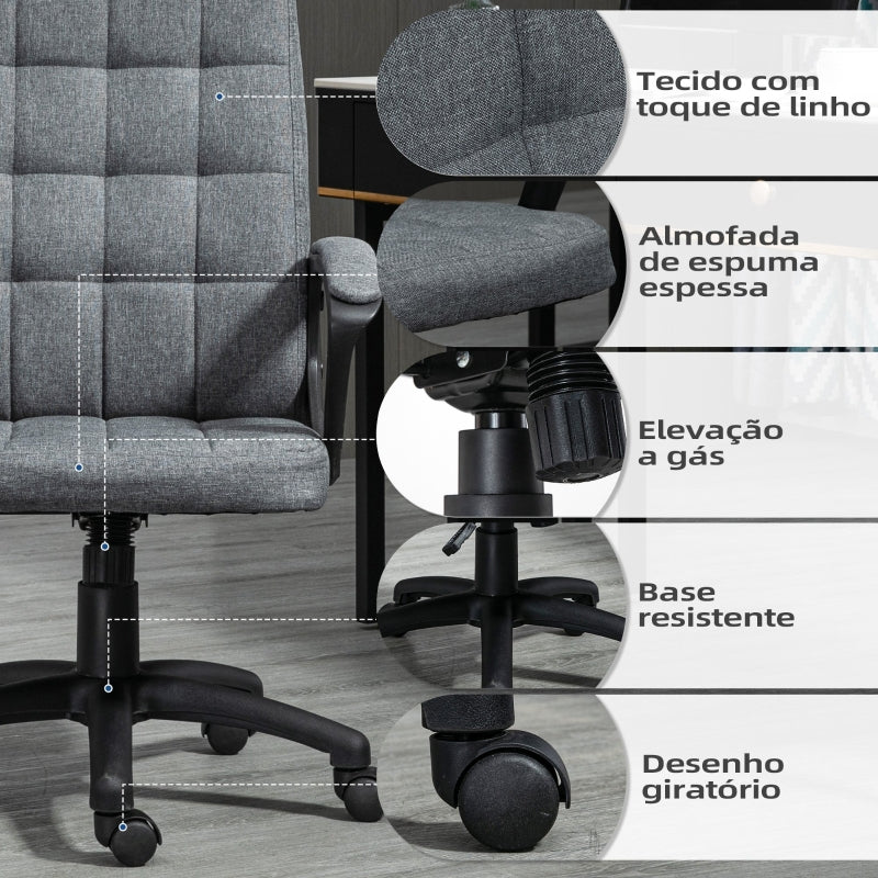 Vinsetto Cadeira de Escritório Operativa Giratória com Altura Ajustável e Apoio para os Braços Estilo Moderno 59x63x96-105,5 cm Cinza