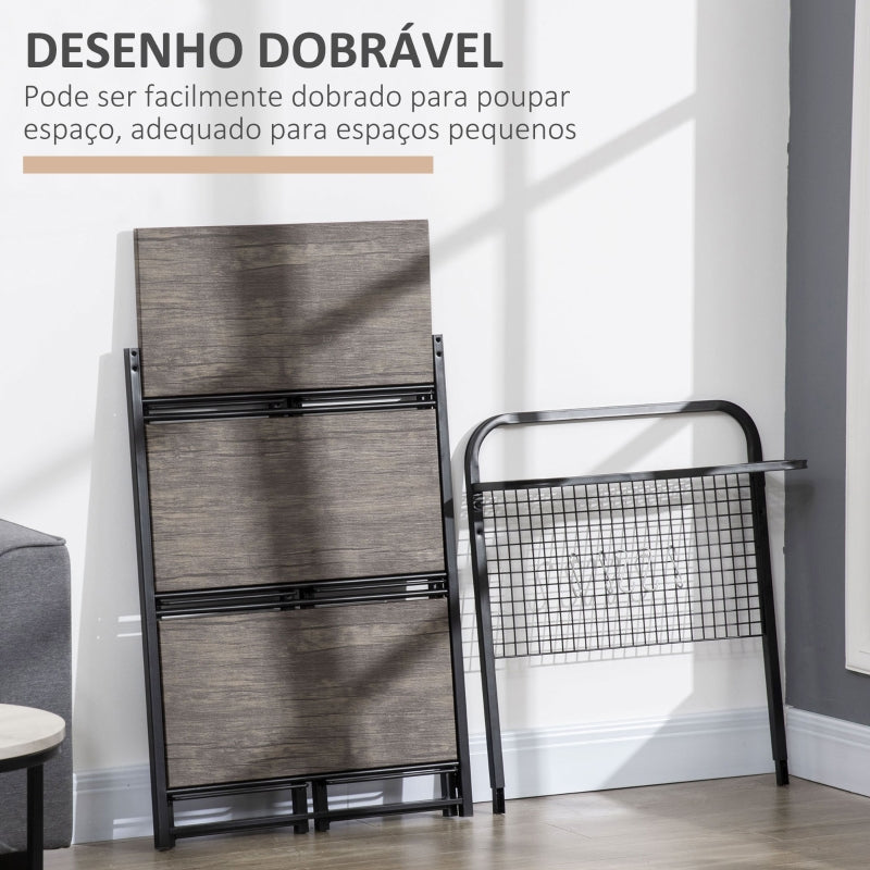 HOMCOM Estante Dobrável com 4 Níveis Estante de Estilo Industrial de Armazenamento com 5 Ganchos e Anti-Rolamento para Sala de Estar e cozinha 60x30x150cm Preto